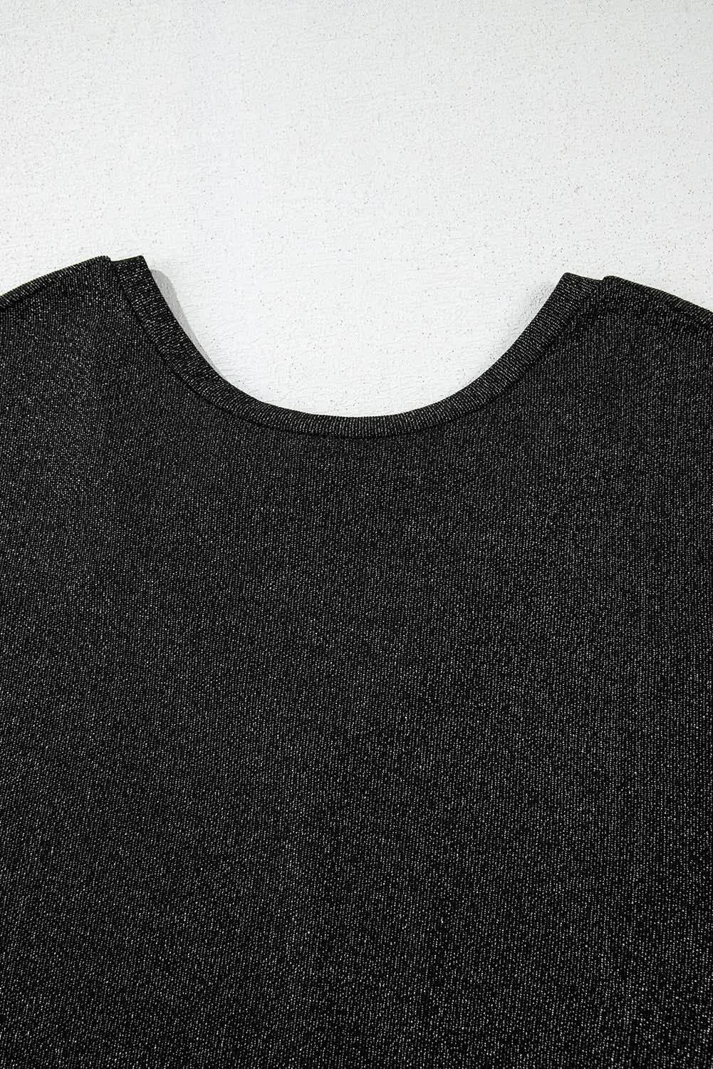 Black Bow Decor Glittery Short Sleeve Top Black 71.5%Polyamide+23.9%Metallized fibres+4.6%Elastane