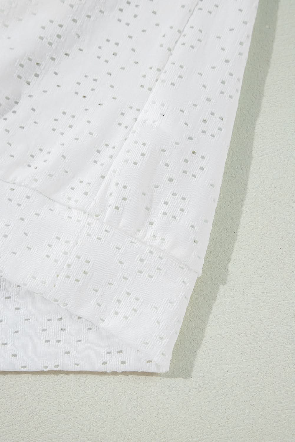 White Eyelet Pattern Boat Neck Casual Tee White 97%Polyester+3%Elastane
