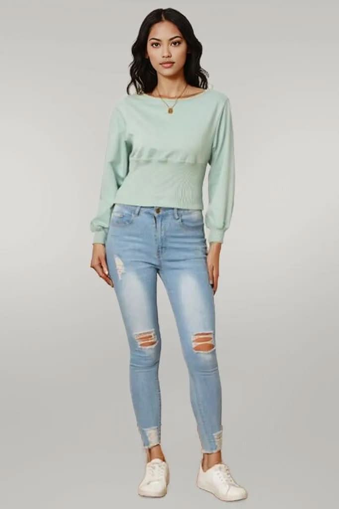Boat Neck Lantern Sleeve Blouse