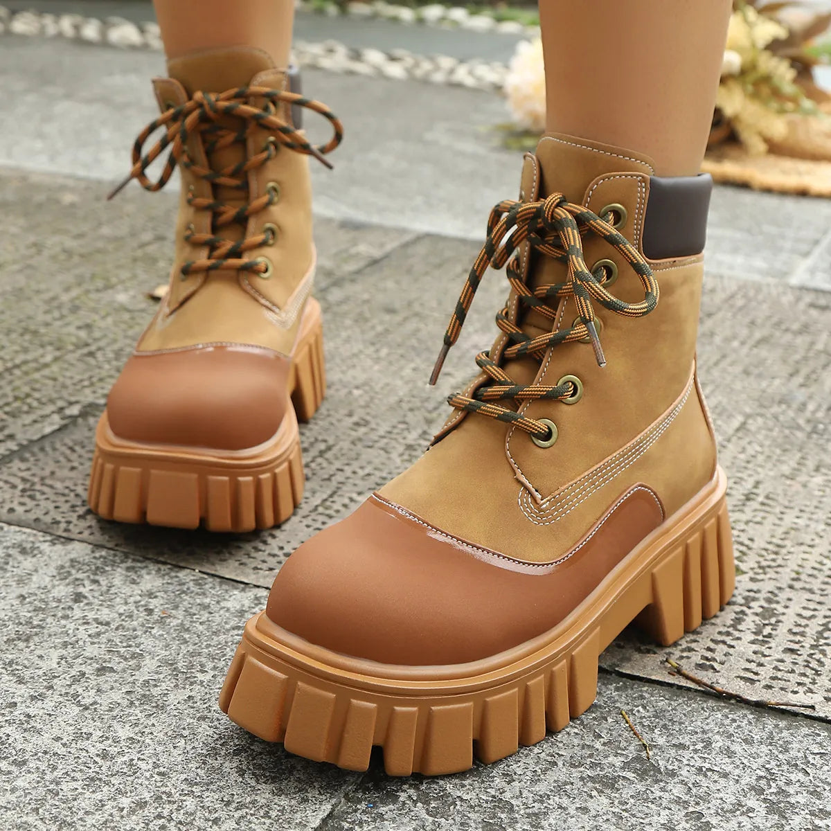 Lace Up Platform Boots Dark Brown