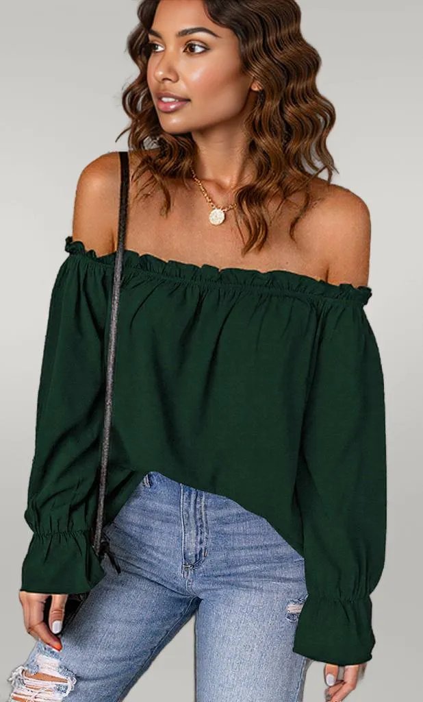 Off-Shoulder Flounce Sleeve Blouse