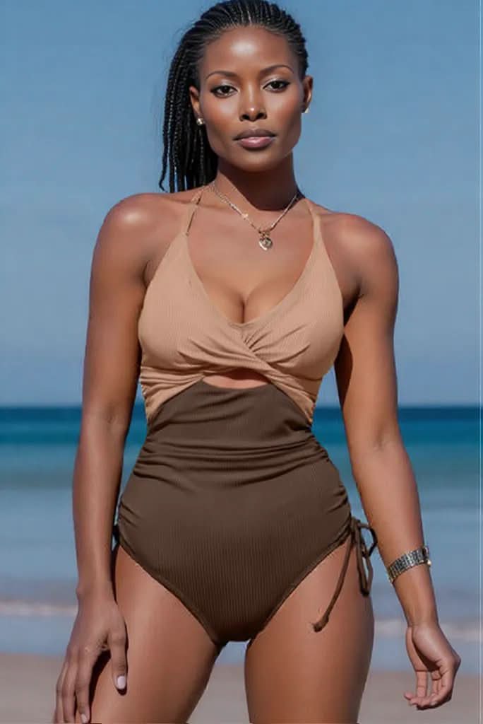 Cutout V-Neck Spaghetti Strap One-Piece Swimwear Dust Storm