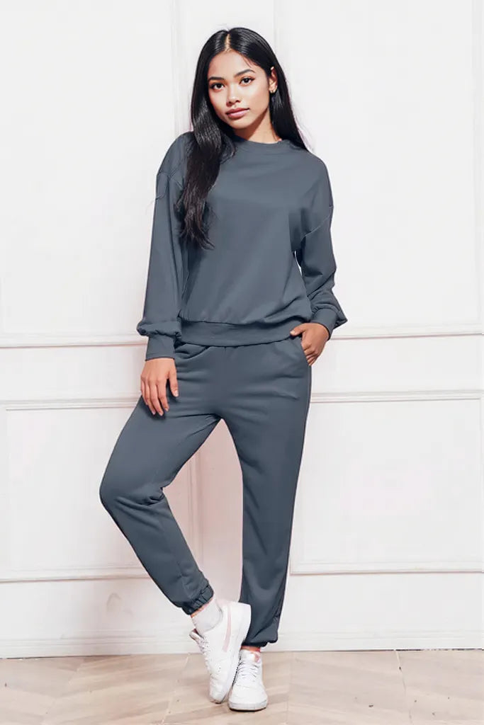 Round Neck Long Sleeve Sweatshirt and Pants Set