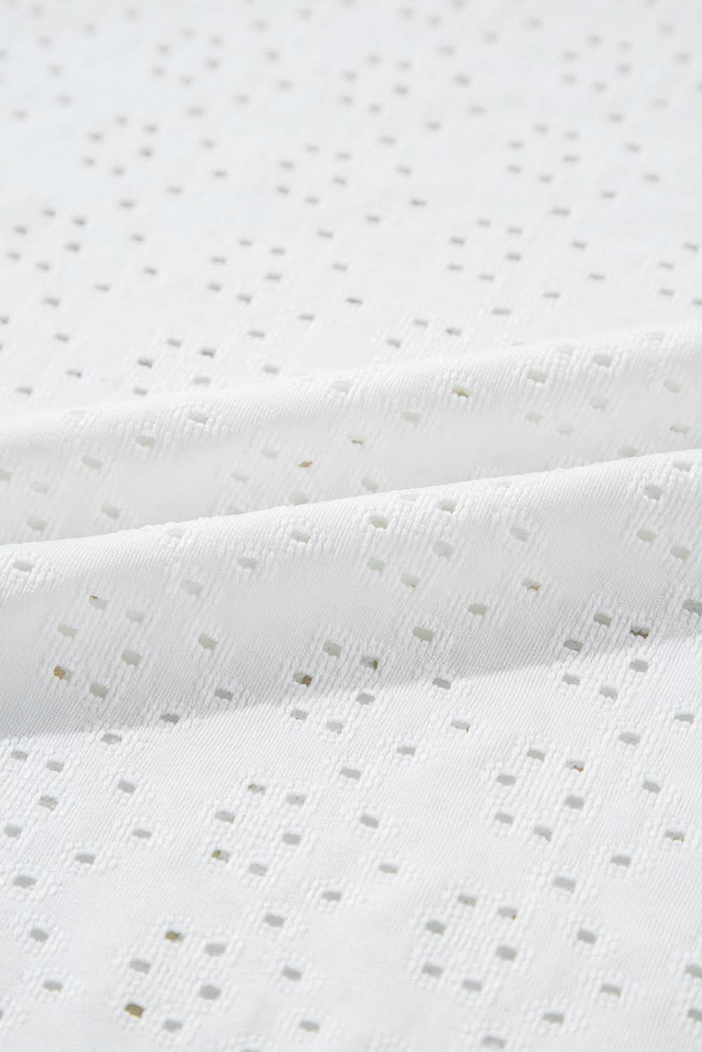 White Eyelet Pattern Boat Neck Casual Tee White 97%Polyester+3%Elastane