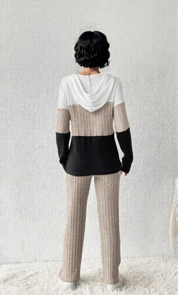 Color Block Half Zip Hooded Top and Pants Set