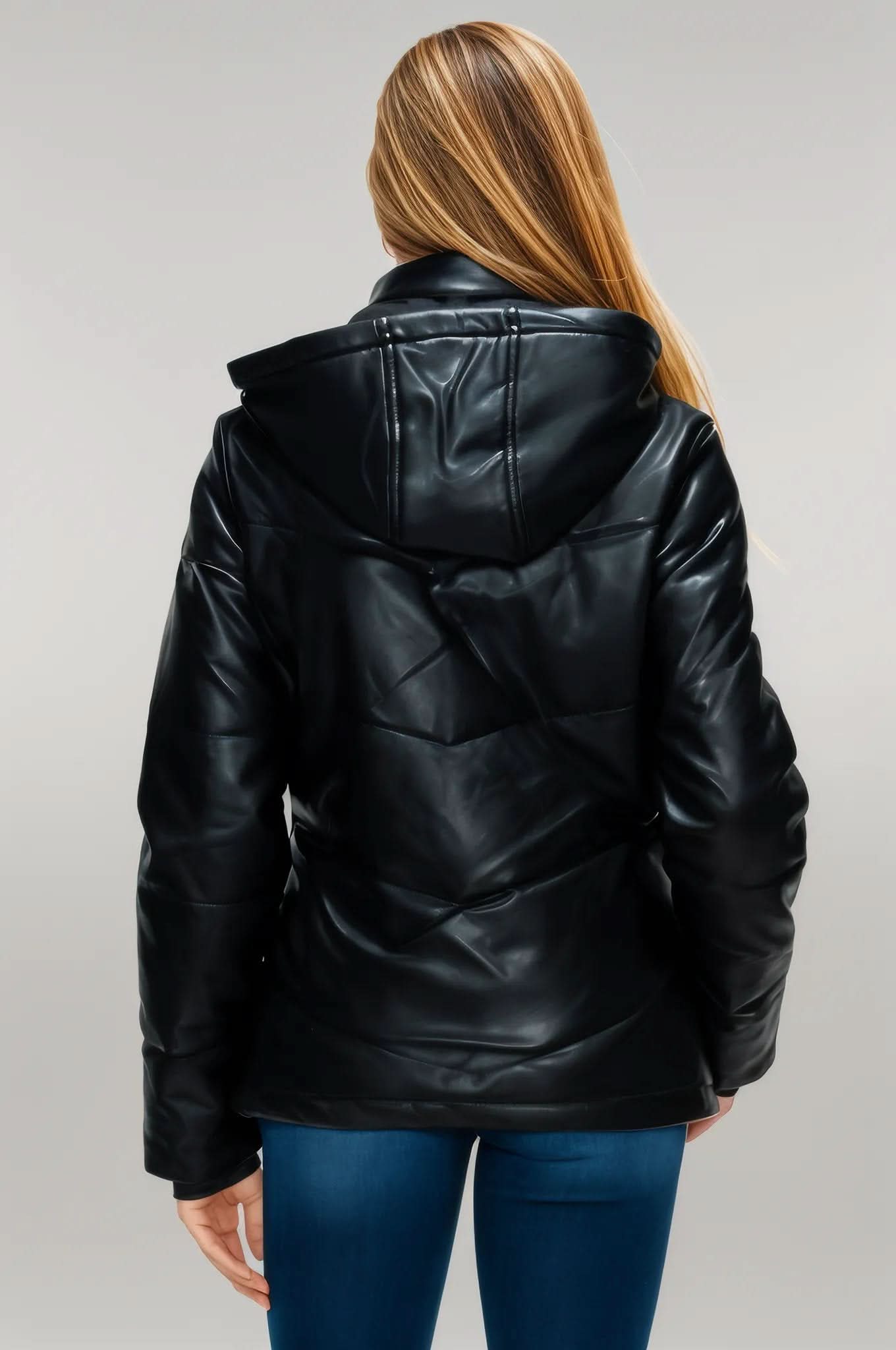 How Dare U Pocketed Zip Up Puffer Jacket with Removable Hood