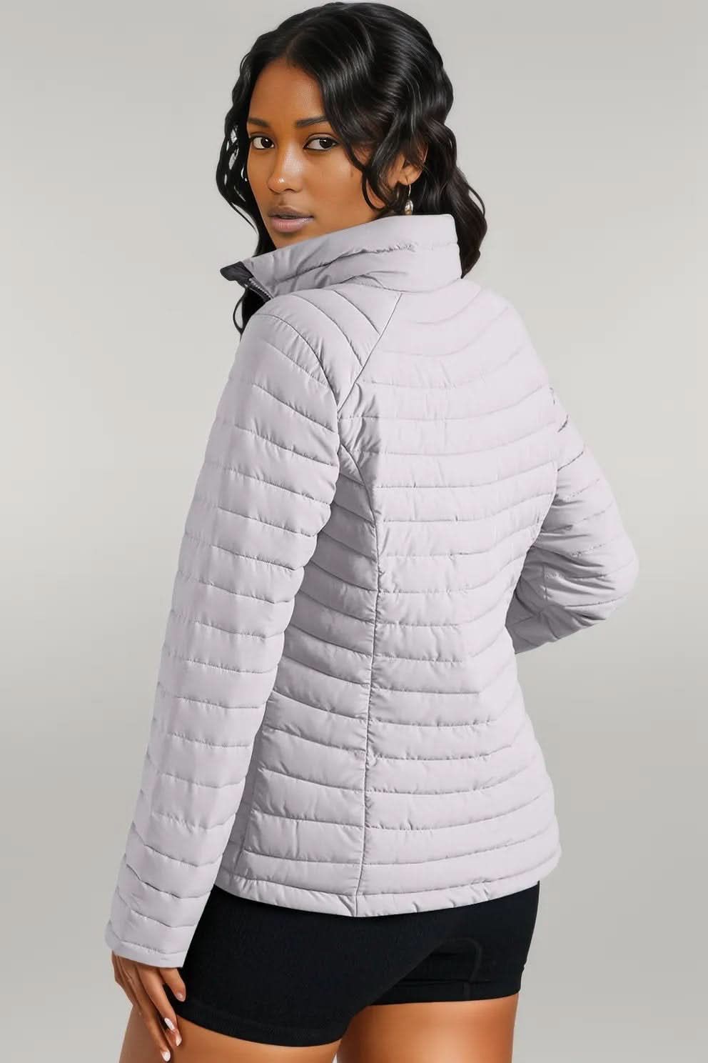 Turtleneck Zip Up Long Sleeve Jacket Gray