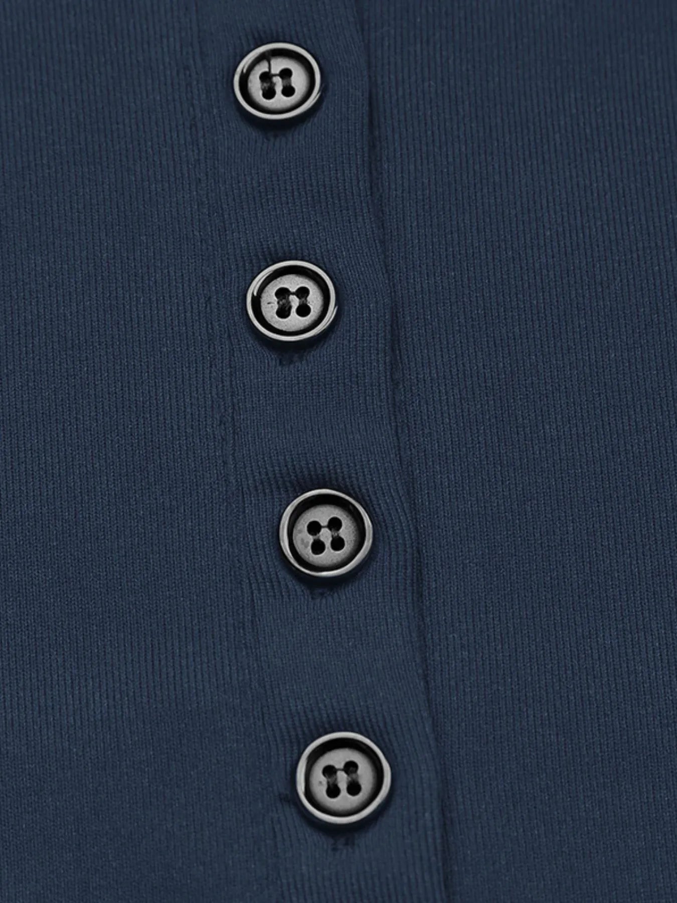 Long Sleeve Button Front Fitted T-Shirt Dark Blue