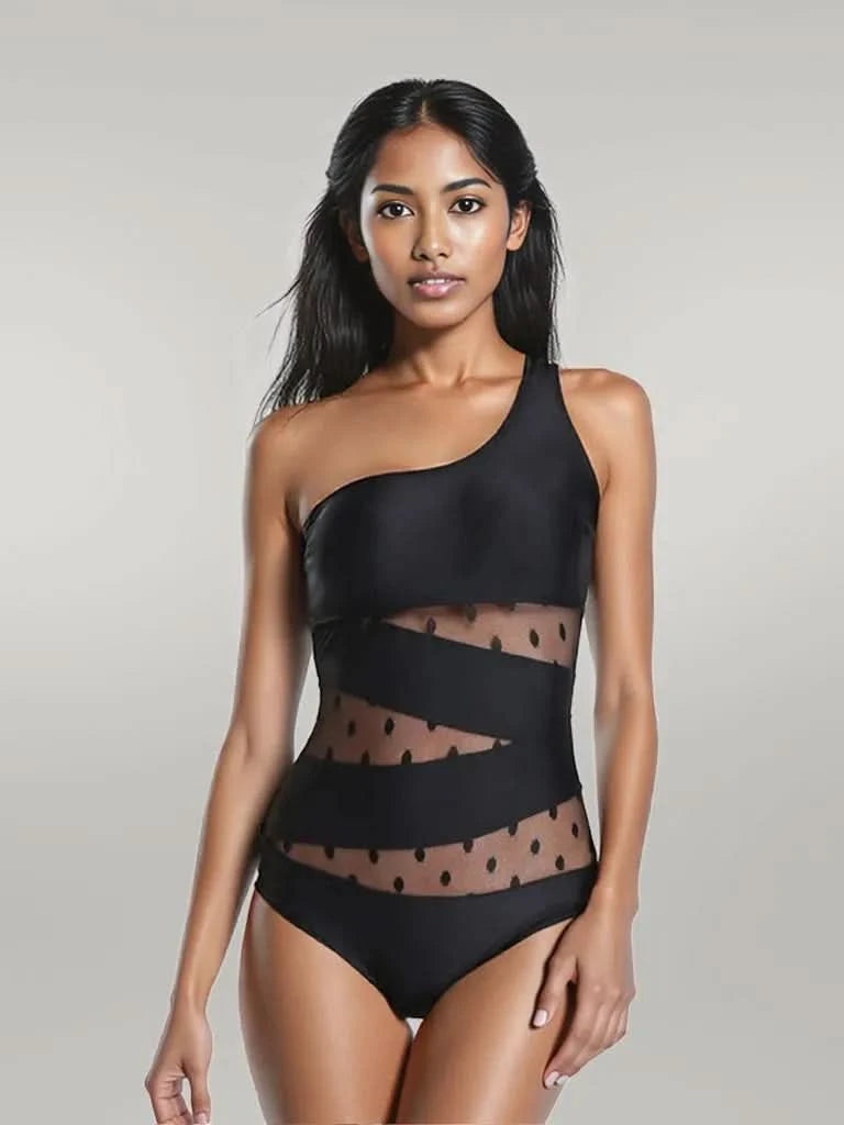 One Shoulder Polka Dot One-Piece Swimwear
