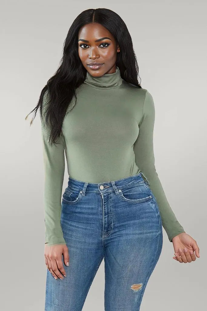 Turtleneck Long Sleeve Bodysuit Sage