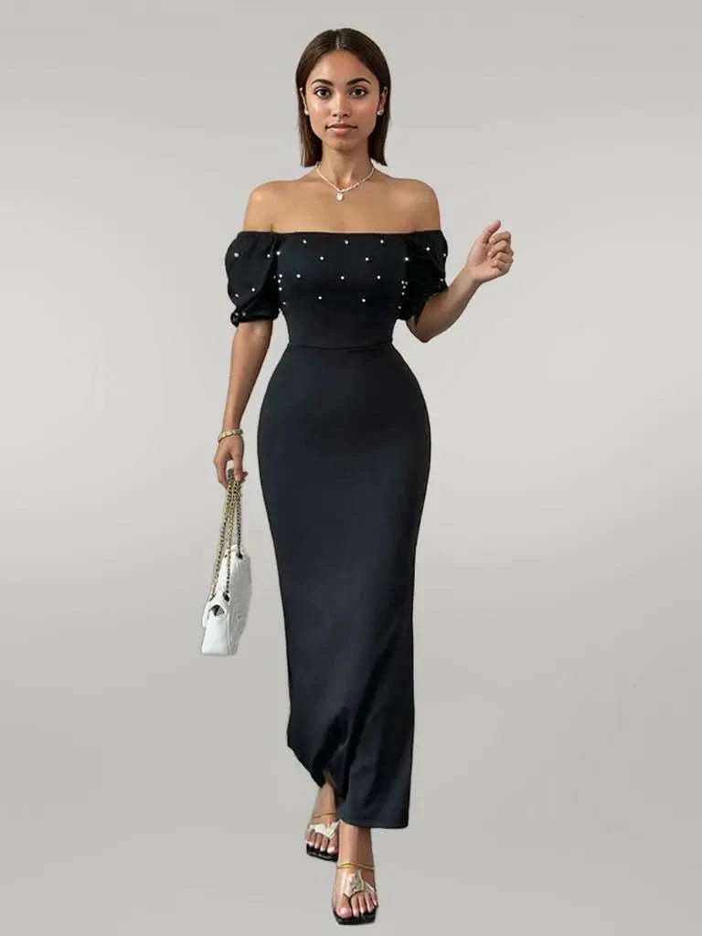 Off Shoulder Short Sleeve Maxi Dress