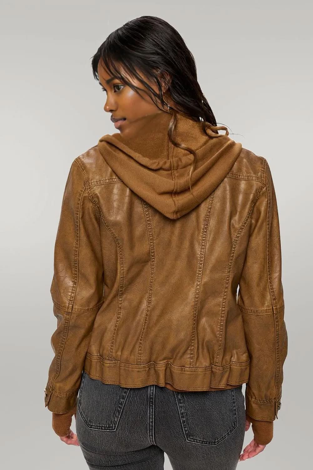 Coalition LA Double Zip Hooded Long Sleeve Jacket Camel