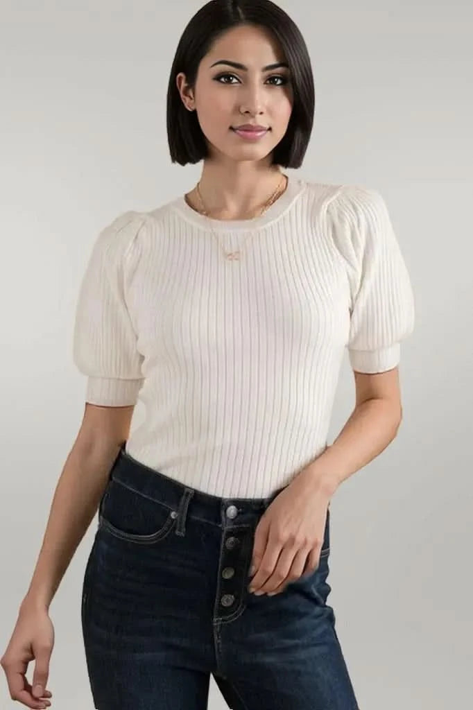 And The Why Puffed Half Sleeve Rib Basic Bodysuit