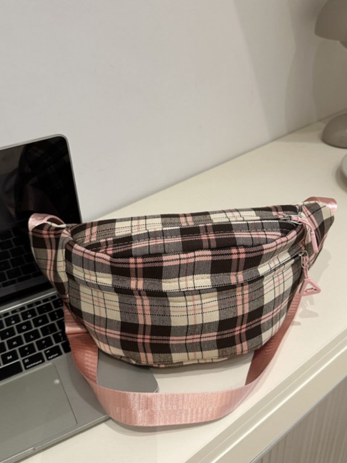 Plaid Adjustable Strap Crossbody Bag Pink One Size