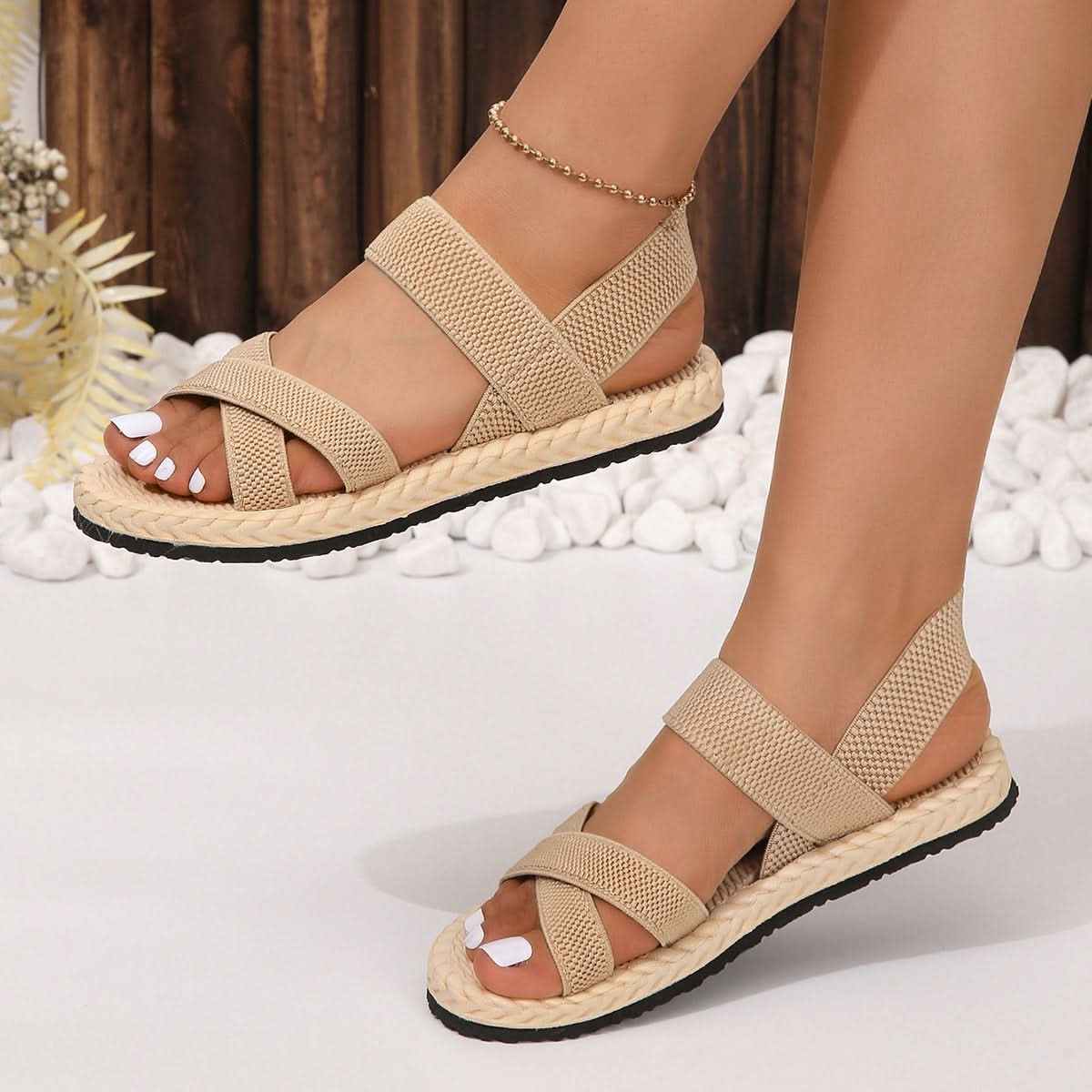Crisscross Open Toe Flat Sandals Pastel Yellow