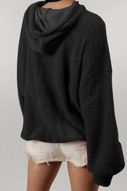 Double Take Full Size Half Zip Long Sleeve Hoodie with Kangaroo Pocket