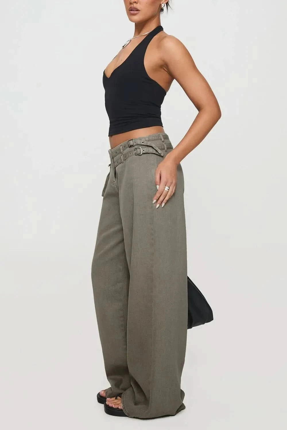 Wide Leg Jeans with Pockets Dark Gray