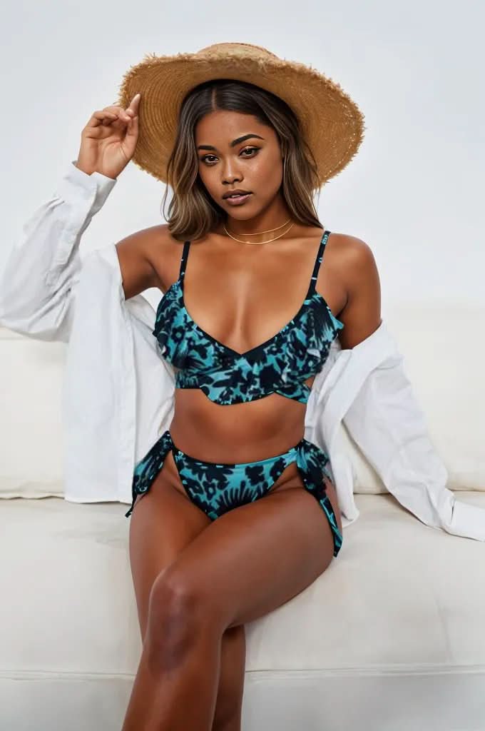 Printed Spaghetti Strap Two-Piece Bikini Set