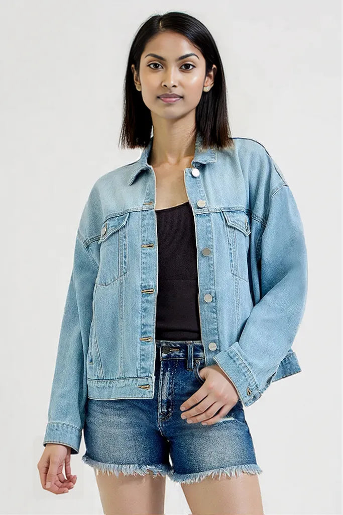 RISEN Washed Dropped Shoulder Denim Jacket LIGHT