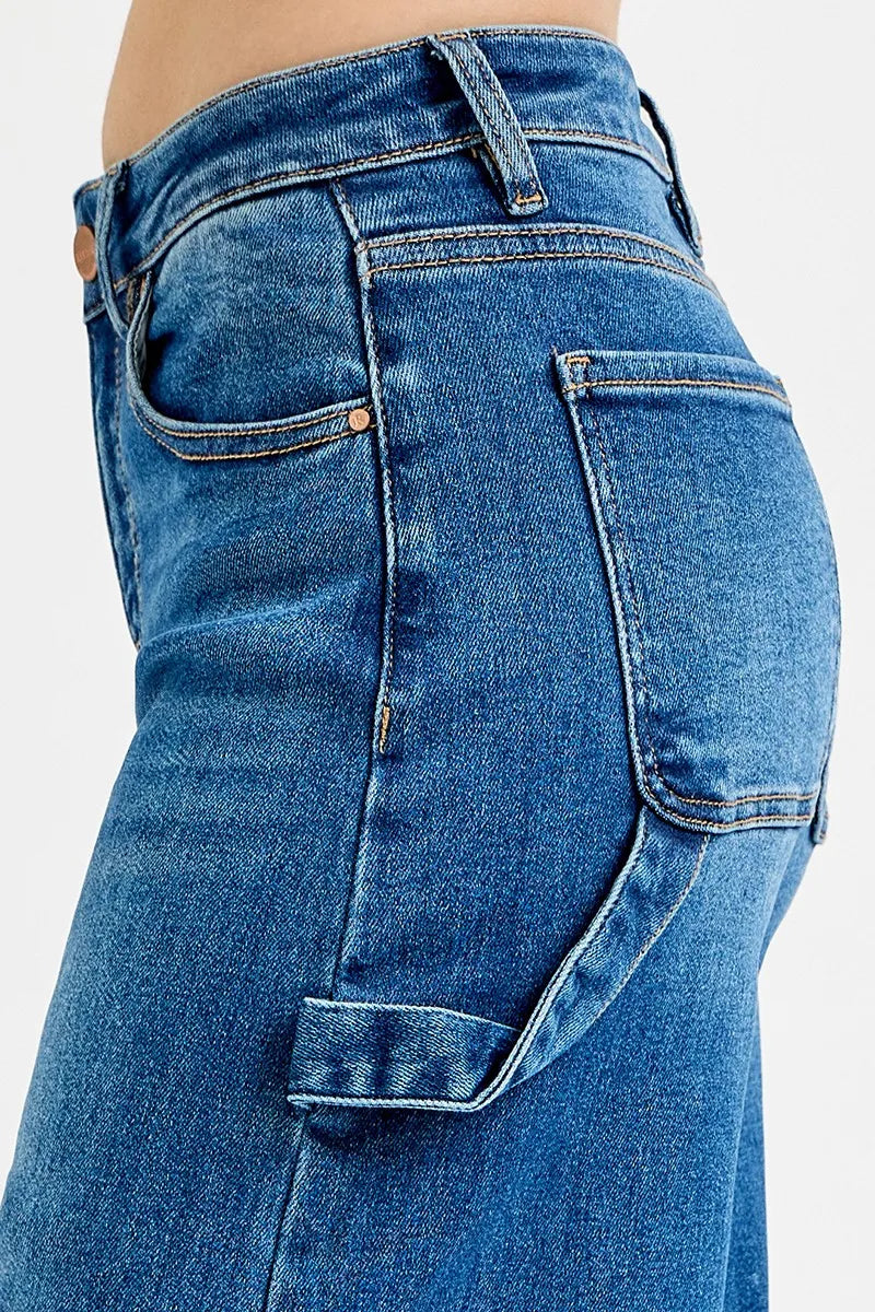 RISEN Full Size High Rise Wide Leg Patch Detailed Jeans