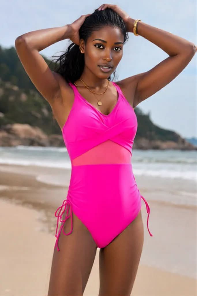 Drawstring Ruched V-Neck One-Piece Swimwear
