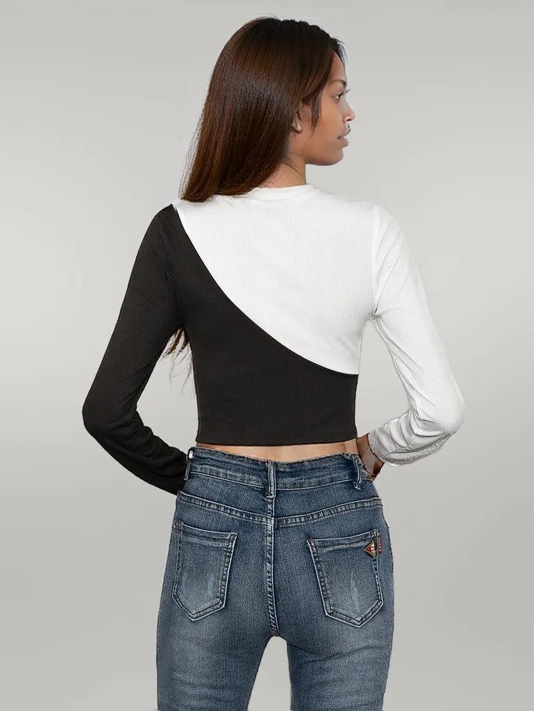 Ivy Lane Cropped Contrast Color Round Neck Short Sleeve Tee