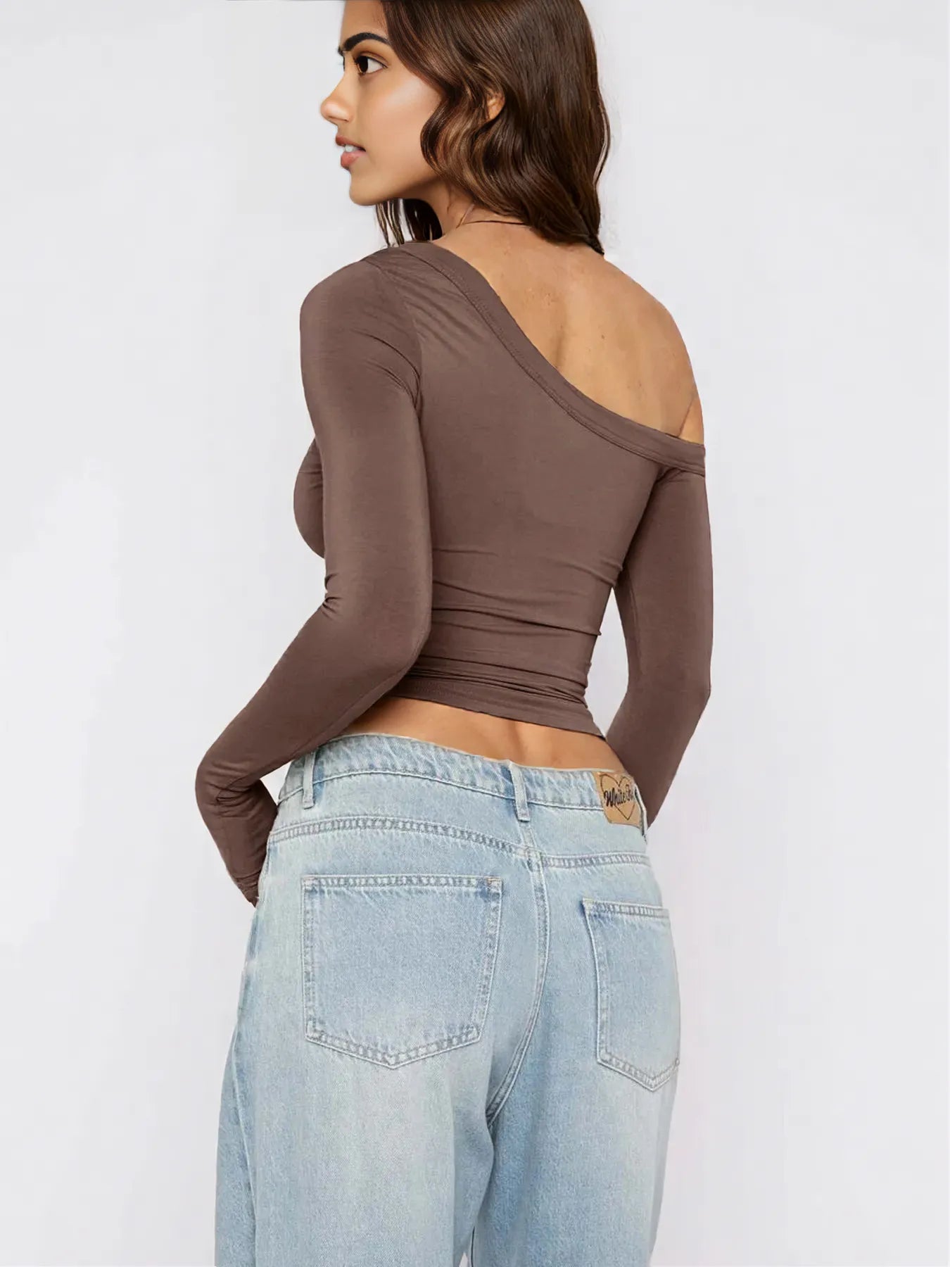 One Shoulder Long Sleeve Crop T-Shirt