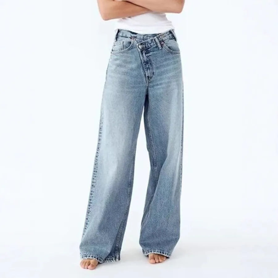 Y2K High Waist Denim Pants Irregular Hemline