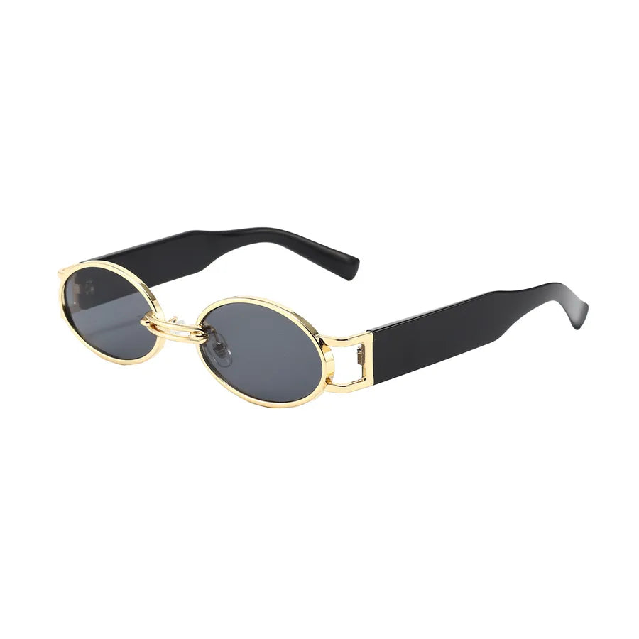 Retro Oval Frame Sunglasses As Picture Black Leg Gray Piece
