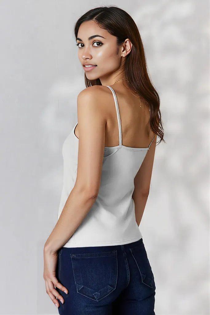 Basic Bae Full Size Round Neck Slim Cami White