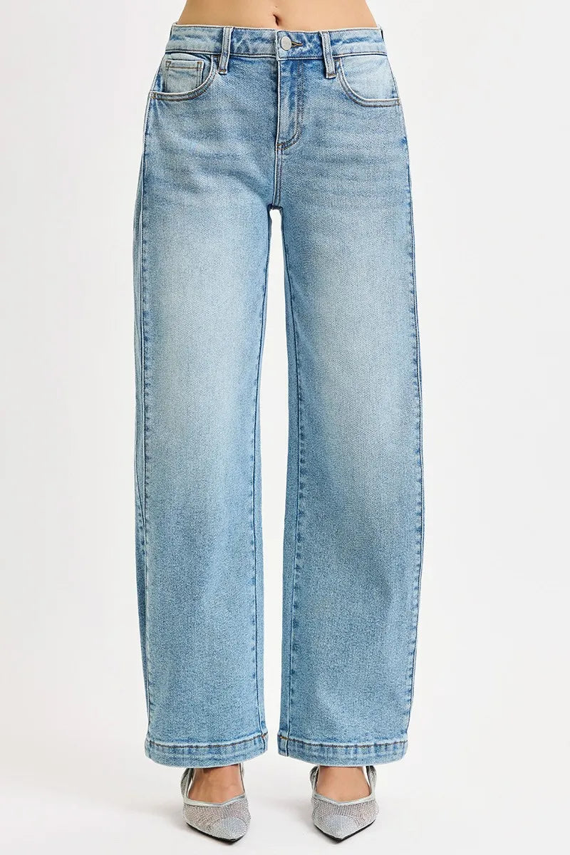 RISEN Mid Rise Wide Barrel Transferable Leg Snap Jeans MEDIUM