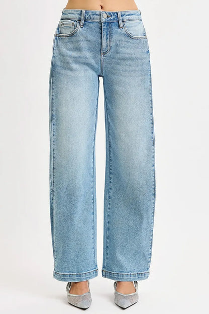 RISEN Mid Rise Wide Barrel Transferable Leg Snap Jeans MEDIUM