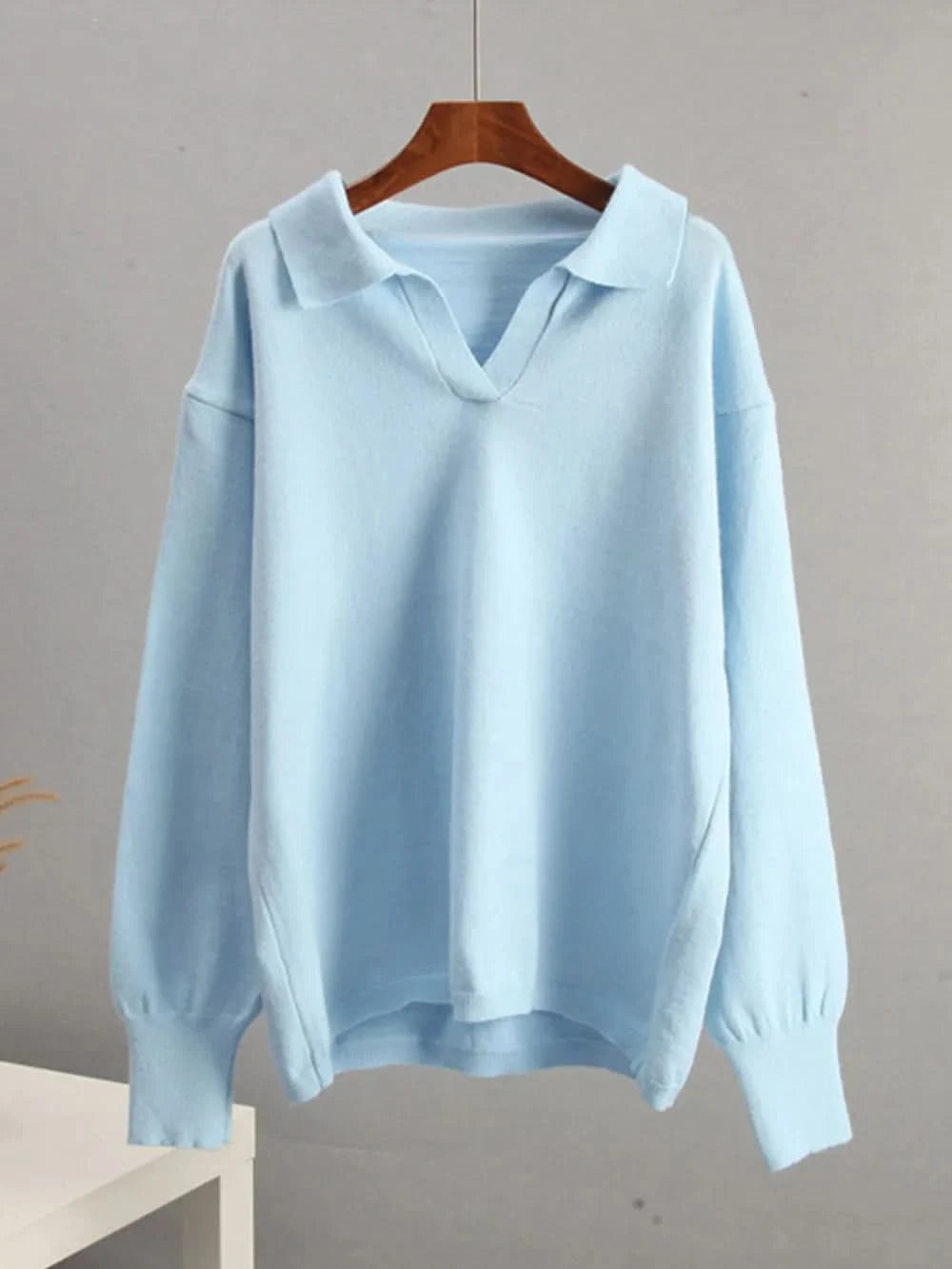 Johnny Collar Long Sleeve Top and Pants Sweater Set Light Blue One Size