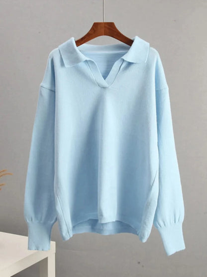 Johnny Collar Long Sleeve Top and Pants Sweater Set Light Blue One Size