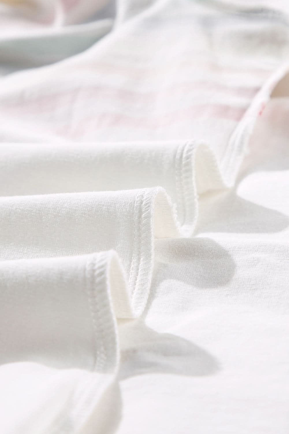 White Rainbow Stripe Print Contrast Crewneck T Shirt