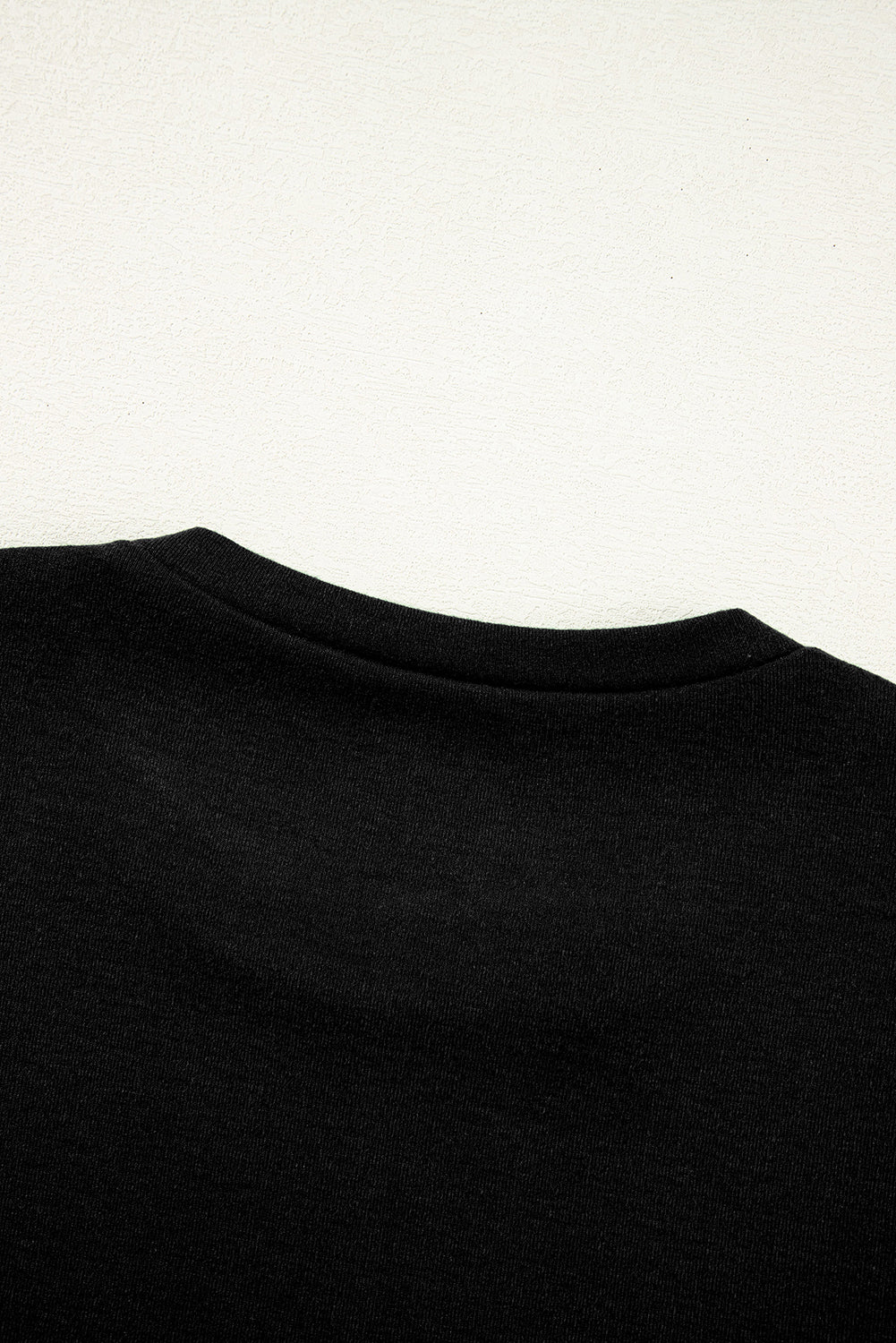 Black Solid Exposed Seam Crew Neck Long Sleeve Top