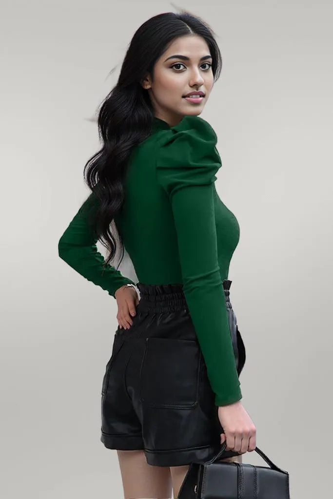 Mock Neck Puff Sleeve Bodysuit