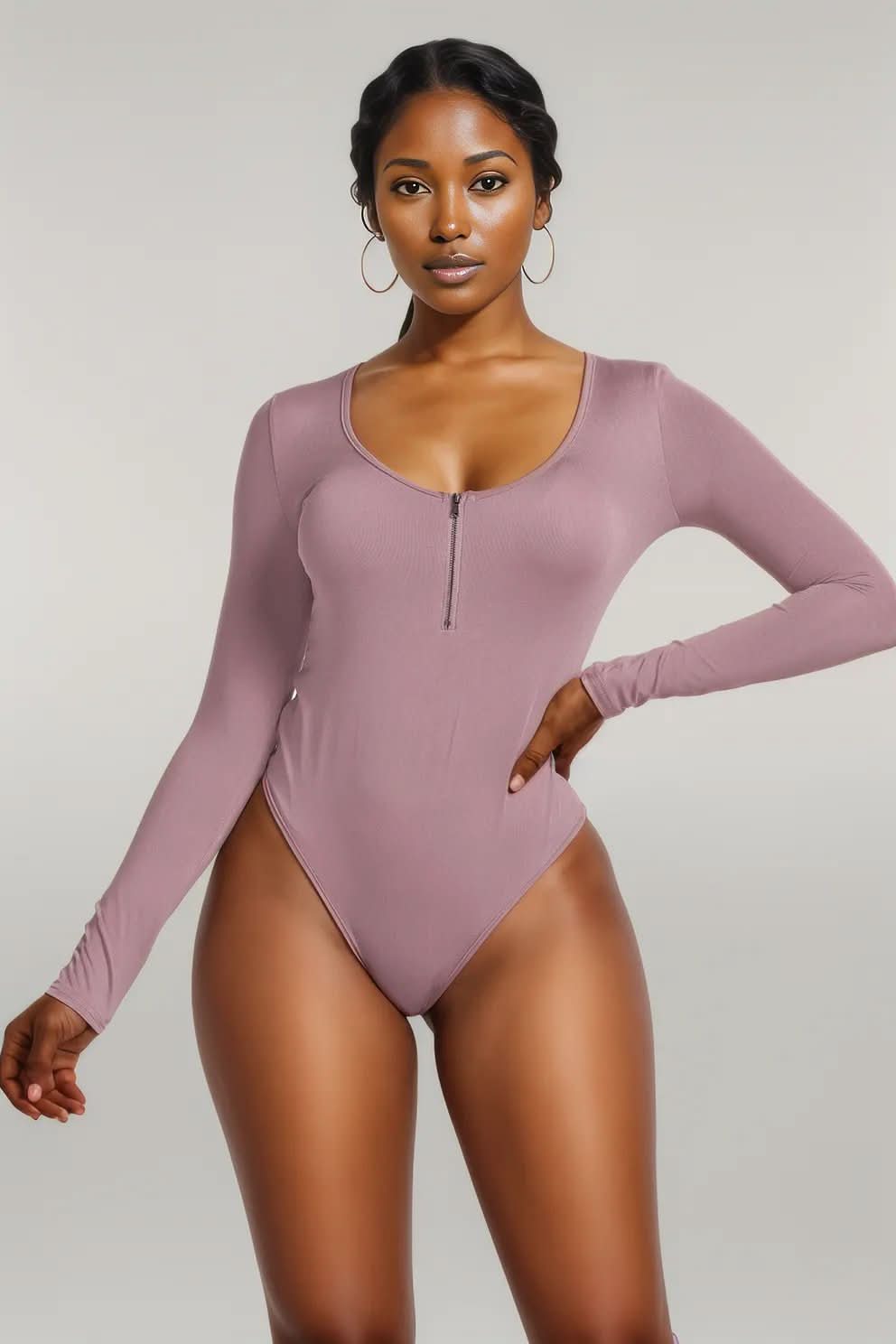Half Zip Scoop Neck Long Sleeve Bodysuit