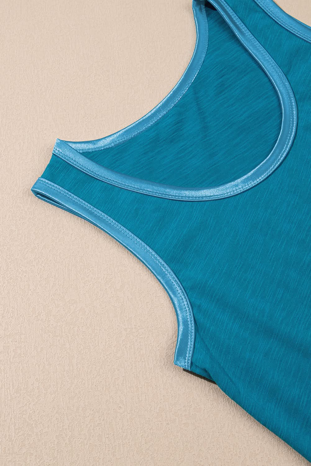 Tan Metallic Sheen Edge Scoop Neck Tank Top