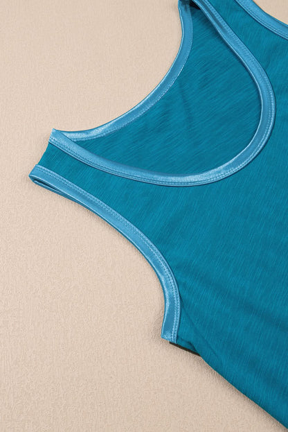 Tan Metallic Sheen Edge Scoop Neck Tank Top