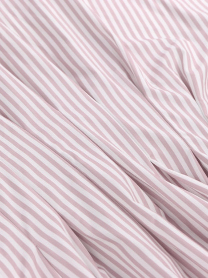 Striped Short Sleeve Button-Up Shirt Blush Pink