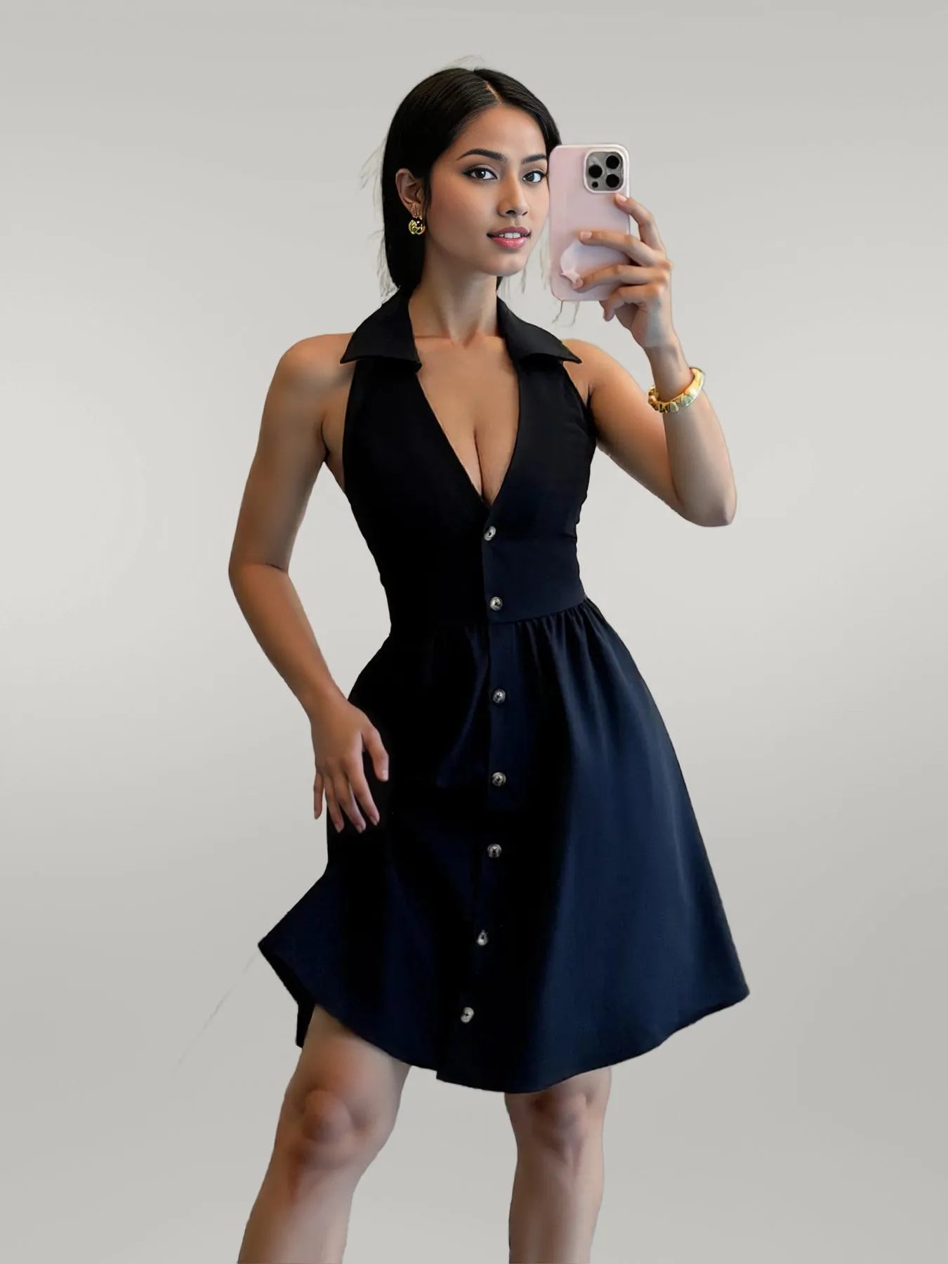 Halter Neck Sleeveless Mini Dress