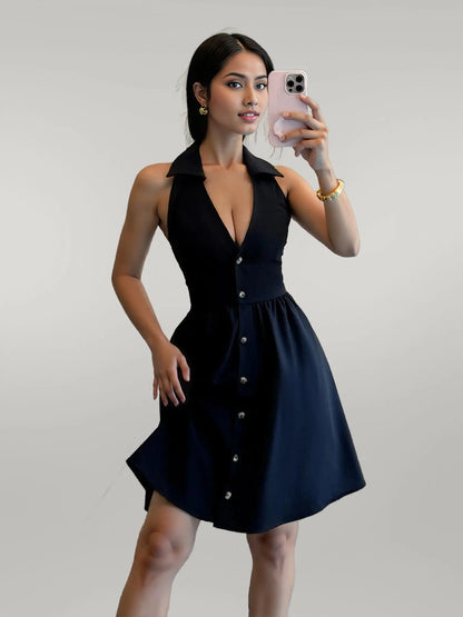 Halter Neck Sleeveless Mini Dress