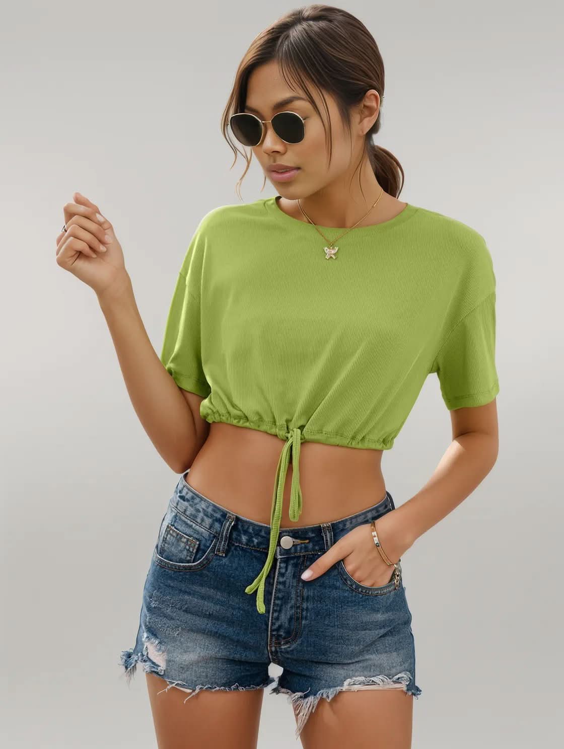 Ivy Lane Drawstring Round Neck Short Sleeve T-Shirt