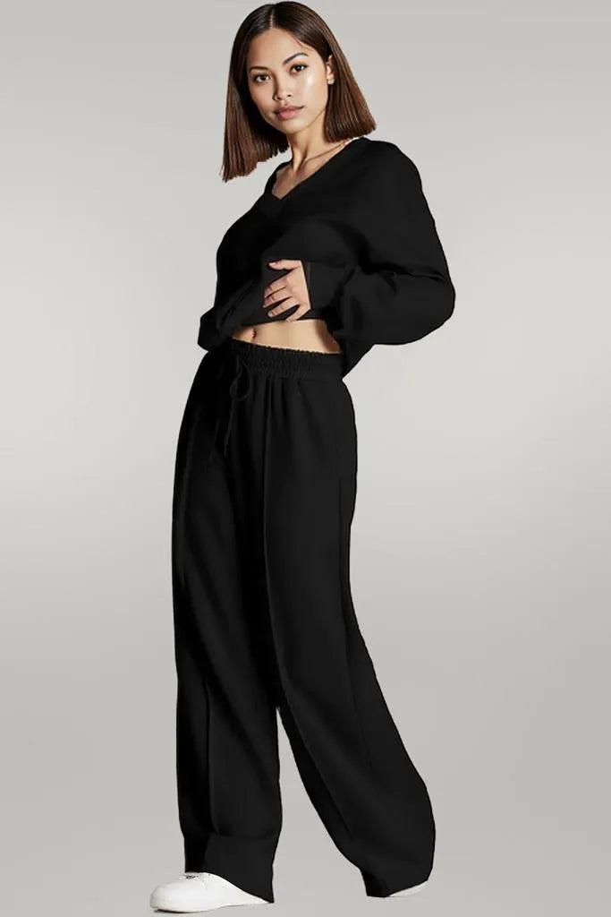 V-Neck Long Sleeve Top and Pants Active Set