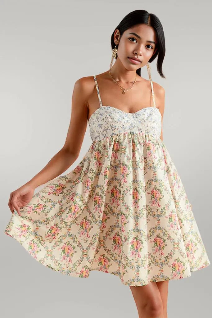 SO ME Mixed Floral Print Sleeveless Mini Dress