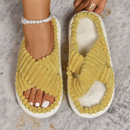 Crisscross Open Toe Platform Slippers