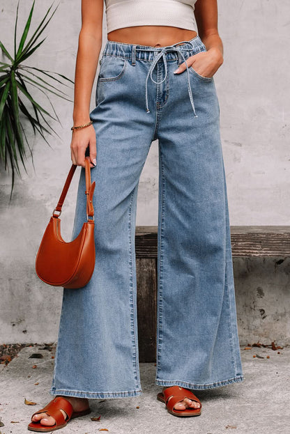 Dusk Blue Medium Wash Super Wide Leg Denim Pants Dusk Blue