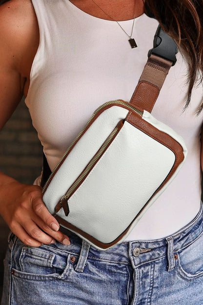 Black Adjustable Strap Mini PU Leather Crossbody Bag White ONE SIZE 100%PU