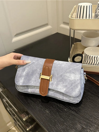 Leather Buckle Strap Crossbody Bag Blue One Size